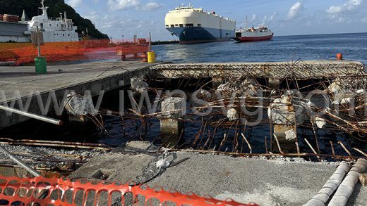 A Nov. 12, 2024 photo of the Grenadines Wharf, which was damaged during the passage of Hurricane Beryl on July 1, 2024.