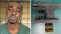 The accused, Jason Richards and the firearm and ammunition he allegedly had in his posession.