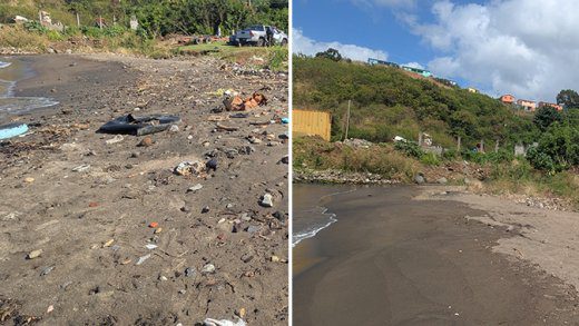 Before and after photos of the beach at Lowmans Bay.
