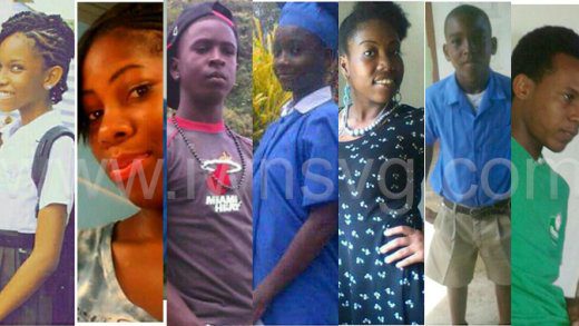 The seven students who died in the Rock Gutter tragedy on Jan. 12, 2015. From left: Simonique Ballantyne, Chanstacia Stay, Jamalie Edwards, Annique Alexander, Racquel Ashton, Jamall Edwards and Glenroy Michael.