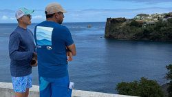 Terence Des Vignes, regional project director of Sandals Resorts International, left, and Minister of Finance Camillo Gonsalves in a photo that appears to show them at the construction site for Black Sands Resort. (Photo: Facebook/ Camillo MIchael Gonsalves)