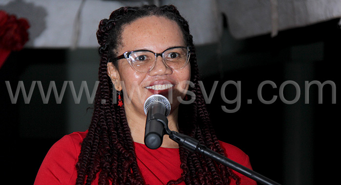 Hospital Administrator Grace Walters addressing the Unity Labour Party's Constituency Conference in Sandy Bay on Sunday, Feb. 23, 2025, where she was nominated as the party's candidate for North Windward in the next general elections, constitutionally due by February 2026 but widely expected by November.  