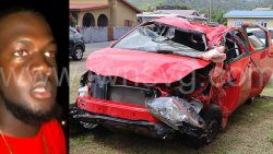 Accident victim Normanie Duncan, left, and the mangled remains of the car in which he was travelling when he died Sunday night. 