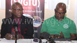President of the SVG Teachers Union, Oswald Robinson, left, and President of the Public Service Union, Elroy Boucher at a press conference in Kingstown on Monday, Feb. 24, 2025.