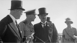 Lord William Peel, right, and Sir Horace Rumbold, left, leave the British War Cemetery on Mount Scopus in Jerusalem in 1936 as part of their work on the Peel Commission. (Image source: Library of Congress)