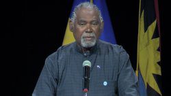 Montserrat Premier Reuben Meade speaking at the opening of the CARICOM summit in Barbados on Wednesday, Feb. 19, 2025. (CMC Photo)