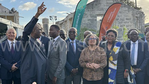 Prime Minister Mia Mottley, second from right, at the historical site with delegates who attended the groundbreaking ceremony for the Afreximbank African Trade Centre in Barbados on Monday, March 24, 2025. 