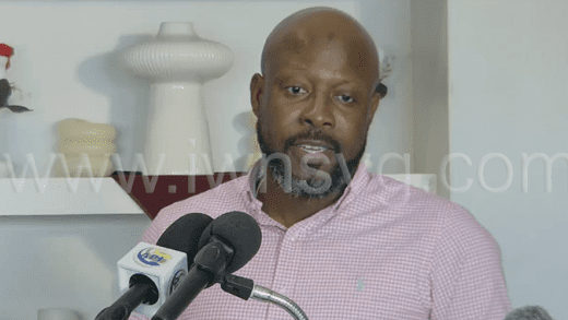Minister of Tourism, Carlos James speaking at a press conference in Villa on Monday, March 10, 2025.