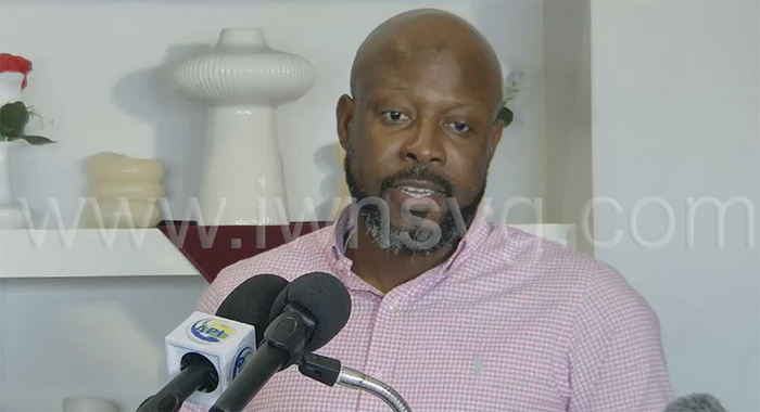 Minister of Tourism, Carlos James speaking at a press conference in Villa on Monday, March 10, 2025.