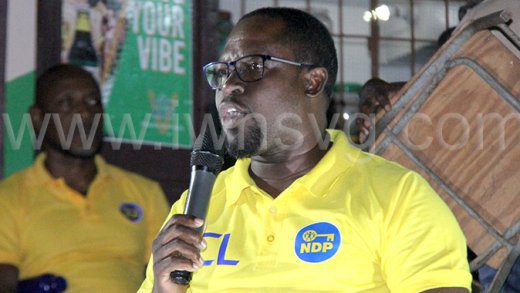 The New Democratic Party's candidate for Central Leeward, Conroy Huggins, speaking at a campaign event in Walvaroo, Sion Hill on Monday, March 3, 2025.