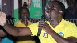 The New Democratic Party's candidate for Central Leeward, Conroy Huggins, speaking at a campaign event in Walvaroo, Sion Hill on Monday, March 3, 2025.