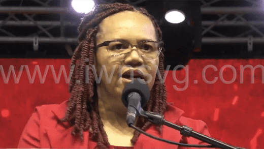 Grace Walters, the ruling Unity Labour Party's candidate for North Windward, speaking at their celebration rally in Rabacca on Sunday, March 30, 2025.