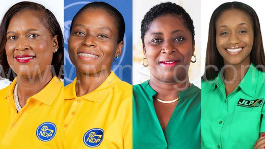From left: NDP Senator, Shevern John, PResiden of NDP Women’s Arm, Ronnia Durham Balcombe; Grenada’s Leader of the Opposition, Emmalin Pierre and Rhoda Moy Crawford, a government MP in Jamaica.
