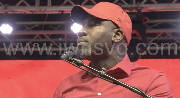 Central Leeward MP, Orando Brewster, speaking at the Unity Labour Party’s celebration rally in Rabacca on Sunday, March 30, 2025.