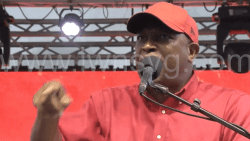 Minister of Agriculture, Saboto Caesar speaking at the Unity Labour Party's celebration rally in Rabacca on Sunday, March 30, 2025.