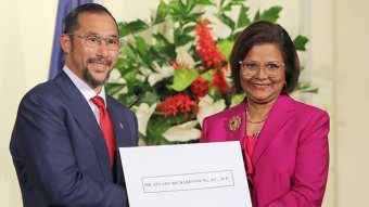 Prime Minister of Trinidad and Tobago, Stuart Young and President Christine Kangaloo on Monday, March 17, 2025.(Photo: Facebook/OPMTT