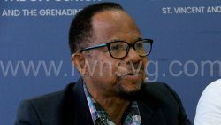 Glenford Stewart, an engineer and former opposition senator and works minister, speak at a New Democratic Party press conference in Kingstown on Wednesday, April 2, 2025. 