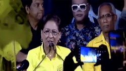 UNC Leader Kamla Persad Bissessar thanking supporters for returning her United National Congress-led coalition to government after a 10-year absence.