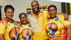 The New Democratic Party’s candidate for North Leeward, Kishore Shallow with constituents at the opening of his constituency office in Chateaubelair on April  4, 2025.