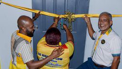 New Democratic Party candidate for North Leeward, Kishore Shallow, left, and Opposition Leader Godwin Friday at the opening of the party's constituency office in Chateaubelair on April 4, 2025. (Photo: Facebook/ kishoreshallow)