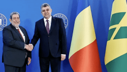 Prime Minister of St. Vincent and the Grenadines, Ralph Gonsalves, left, and his Romanian counterpart, Marcel Ciolacu in Romania last week. 