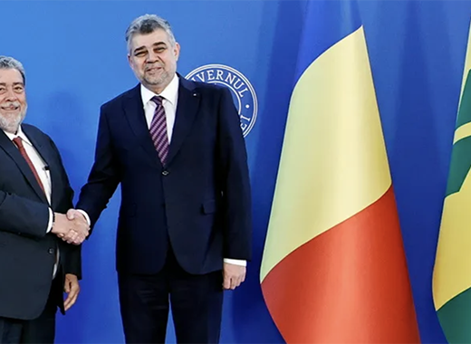 Prime Minister of St. Vincent and the Grenadines, Ralph Gonsalves, left, and his Romanian counterpart, Marcel Ciolacu in Romania last week. 