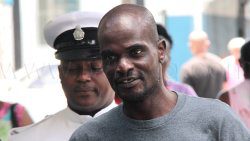 The defendant, Michael George aka Sparrow is escorted back to prison on April 16, 2025.
