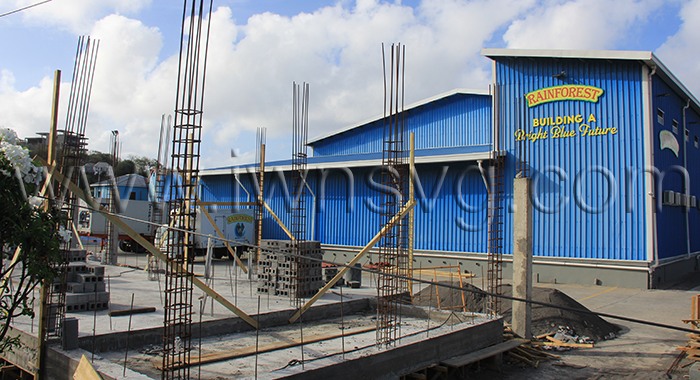 Rainforest Seafoods' "Big Blue" plant at Calliaqua with the retail outlet under construction in the forefront on Tuesday, April 29, 2025.