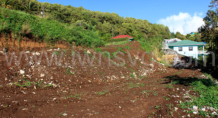 The Playing Field in Ribishi as seen on Tuesday, April 1, 2025, from the direction where the retaining wall collapsed in August 2023.