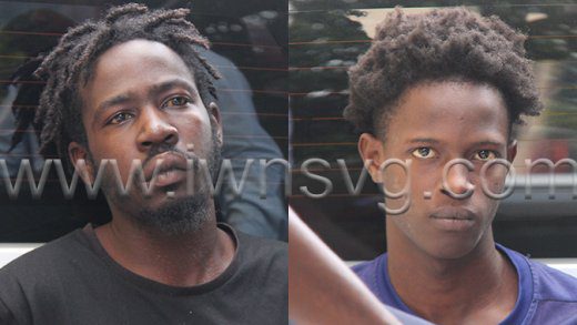The accused, Laurent Isidore, 26, of St. Lucia, left, and Keon Hackshaw, 17, of Ottley Hall, St. Vincent, outside the Serious Offences Court in Kingstown, on April 3, 2025. 
