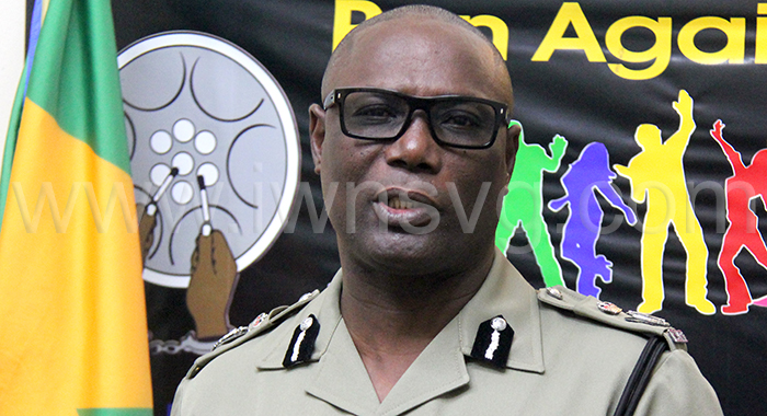Actin Commissioner of Police, Enville Williams speaking at the press conference in Kingstown on Monday, May 26, 2025.