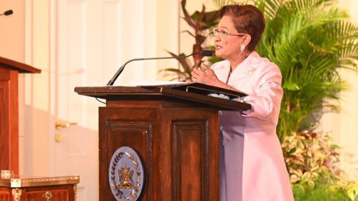 Prime Minister Kamla Persad Bissessar at her swearing-in ceremony in Port of Spain on Thursday, May 1, 2025.