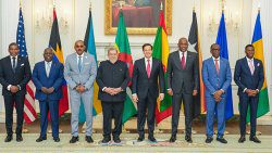 US Secretary of State, Marco Rubio, fifth from left, with leaders from the OECS and The Bahamas in Washington on Tuesday, May 6, 2025. (Photo: Facebook/US Embassy Bridgetown) 

