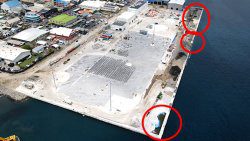 The EC$600 million port under construction in Kingstown, with some of the areas in which the declutching has occurred highlighted in red.  