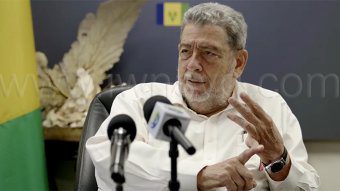 Prime Minister of St. Vincent and the Grenadines, Ralph Gonsalves, speaking at a press conference in Kingstown on Monday, May 12, 2025.