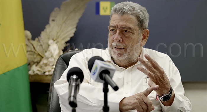 Prime Minister of St. Vincent and the Grenadines, Ralph Gonsalves, speaking at a press conference in Kingstown on Monday, May 12, 2025.