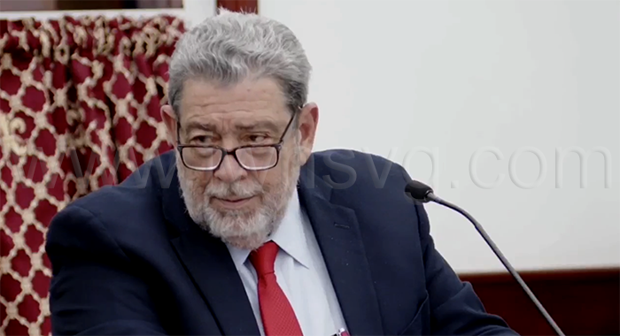 Prime Minister Ralph Gonsalves speaking in Parliament on Monday, April 28, 2025.