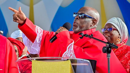 Trinidadian Spiritual Baptist patriarch, Archbishop Wayne Jones speaking at the worship service in Kingstown on Wednesday, May 21, 2025. (Photo: APISVG/Facebook)