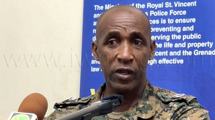Assistant Commissioner of Police Christopher Benjamin speaking at the press conference in Kingstown on Monday, June 16, 2025.