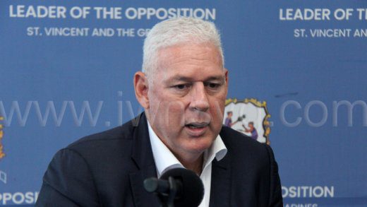 St. Lucia's Opposition Leader, Allen Chastanet, speaking at a  New Democratic Party press conference in Kingstown on Wednesday, June 18, 2025.