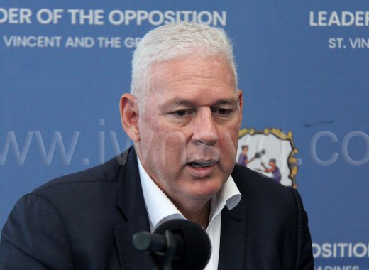 St. Lucia's Opposition Leader, Allen Chastanet, speaking at a  New Democratic Party press conference in Kingstown on Wednesday, June 18, 2025.