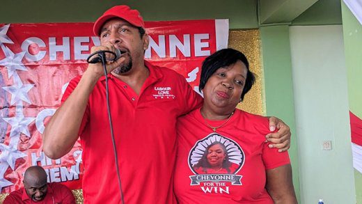 East St. George MP and Finance Minister, Camillo Gonsalves, left, and the Unity Labour Party's candidate for South Leeward, Chevonne Stewart, at the candidate selection in Union Island on Sunday, June 8, 2025. (Photo: Facebook/Marlon Bobb)