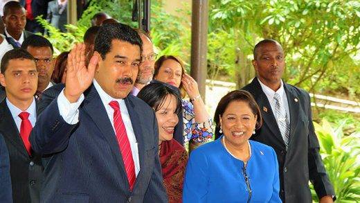 Venezuela’s President Nicolas Maduro, left, and Prime Minister of Trinidad and Tobago, Kamla Persad Bissessar, in Port of Spain in July 2013 (Photo: Facebook/ KamlaPersadBissessar)