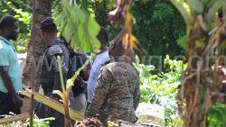 Police officer at the scene in Chauncey where the alleged "friendly fire" incident occurred on Saturday, June 14, 2025. 