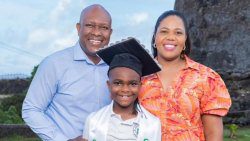The 2025 top performer in the Caribbean Primary Exit Assessment, Saj Christophe Caesar, centre, and his parents, Minister of Agriculture, Saboto Caesar, left, and his wife, Dr. Reisha Twana Browne-Caesar. (Photo: Facebook/saboto.s.caesar)