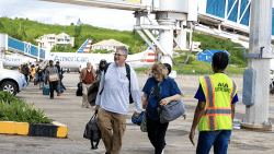 People arrive at Argyle International Airport. (Photo: Facebook/DiscoverSVG)