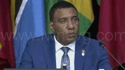 Prime Minister of Jamaica and Chairman of CARICOM, Andrew Holness, speaking at the end-of-summit news conference in Montego Bay, Jamaica on Tuesday, July 8, 2025.
