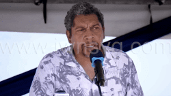 Minister of Finance Camillo Gonsalves speaking at the Hurricane Beryl commemoration event in Canouan on July 1, 2025.