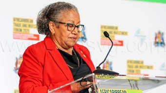 CARICOM Secretary General, Carla Barnett, addressing the opening ceremony of the two-day AfriCaribbean Trade and Investment Forum in St. George’s, Grenada on Monday, July 28, 2025.