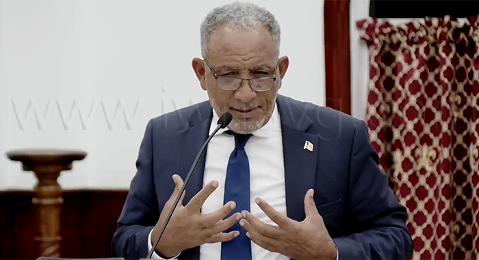 Opposition Leader Godwin Friday speaking in Parliament on Monday, July 28, 2025.